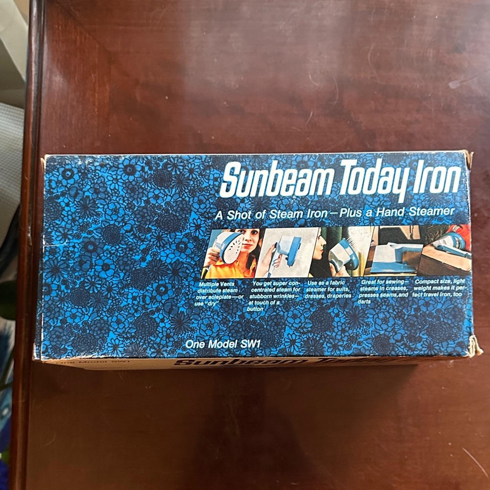 Vintage Sunbeam Today Iron in Blue and White Collectible In Original Box